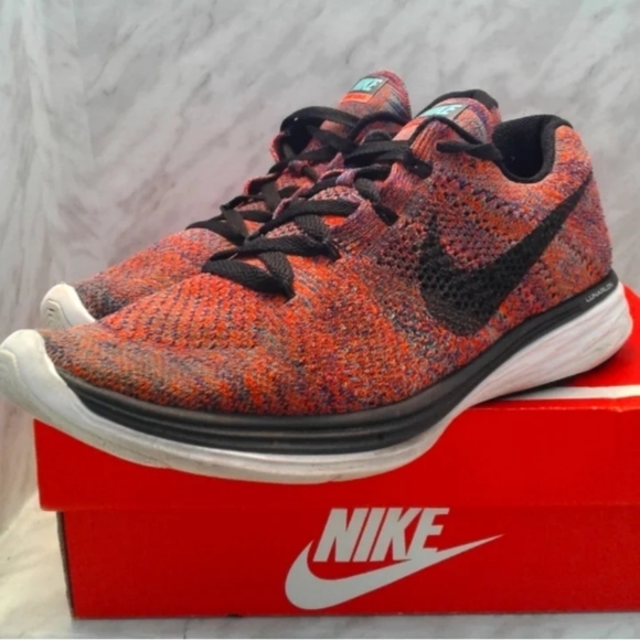 Nike Flyknit Lunar 3 Size mens sz 11 Running Shoes Concord Black/Crimson Orange - Picture 2 of 6